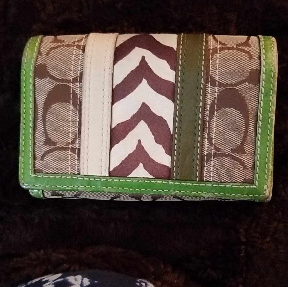 Coach Patterned Brown and Green Wallet
